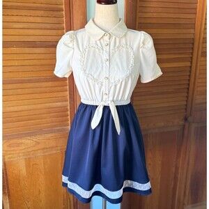Liz Lisa Penderie Lolita Jirai Gyaru Dollcore White & Blue Heart Tie Dress S